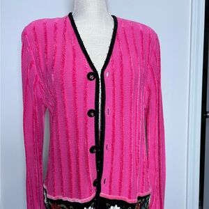 Taka Pink Cardigan with Black Trim